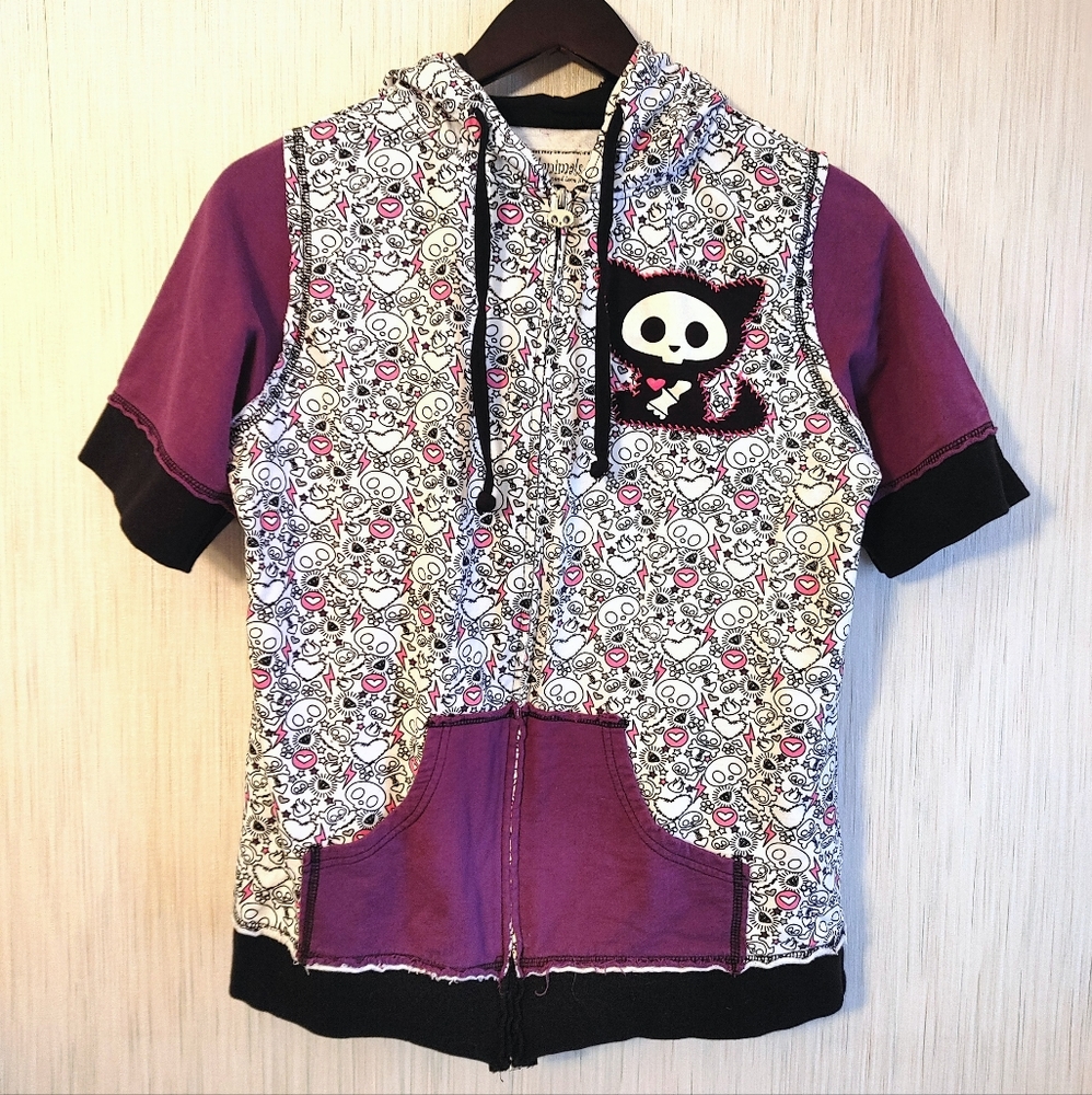 SOLD Kit the Cat Skelanimals original vintage zip up hoodie short sleeve